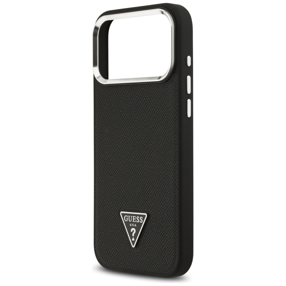 MagSafe tok Apple iPhone 17 Pro Max-hez, Guess, Grained Triangle Logo, Fekete