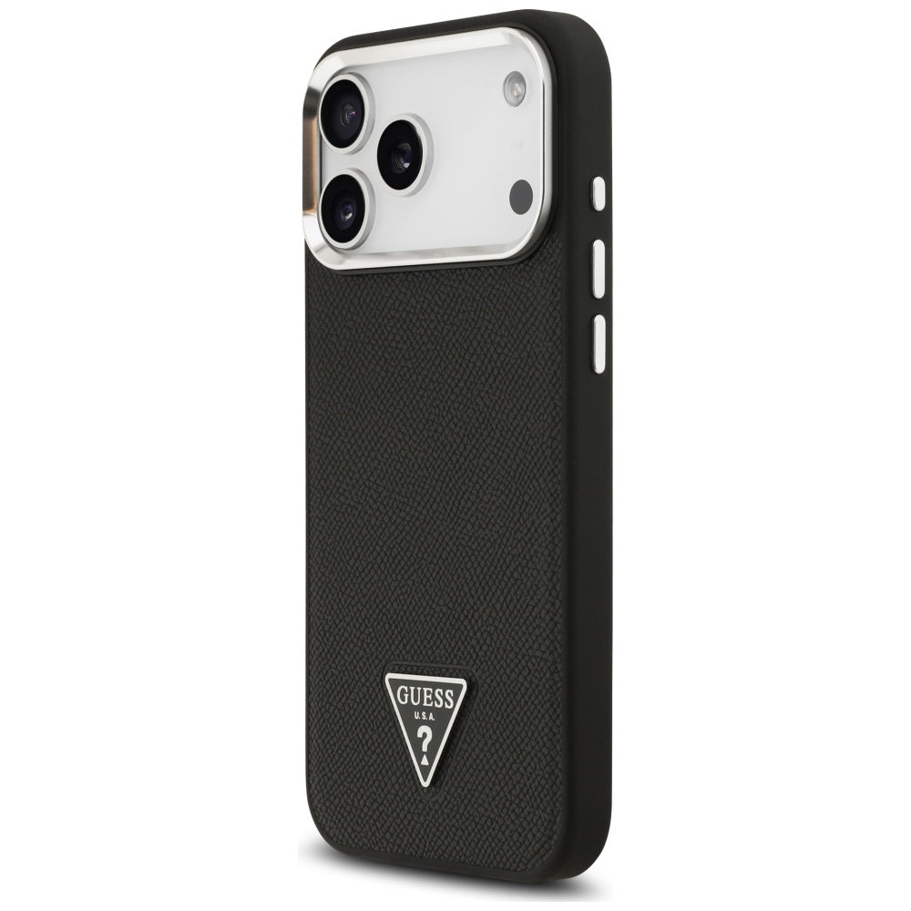 MagSafe tok Apple iPhone 17 Pro Max-hez, Guess, Grained Triangle Logo, Fekete