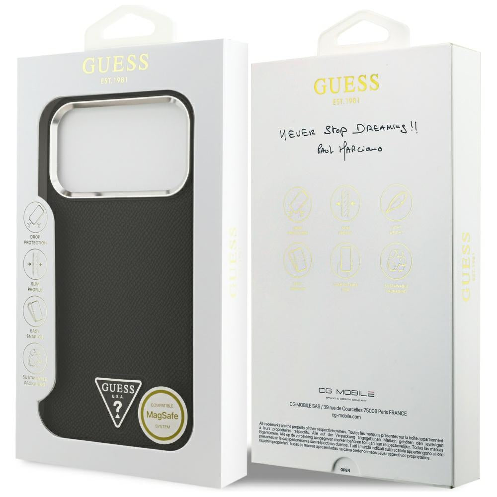 MagSafe tok Apple iPhone 17 Pro Max-hez, Guess, Grained Triangle Logo, Fekete