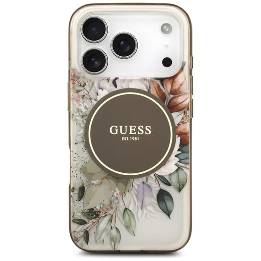 MagSafe tok Apple iPhone 17 Pro Max-hoz, Guess, IML Flower & Tonal Circle, Barna