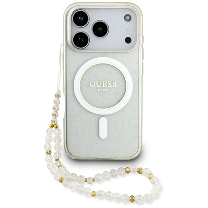 MagSafe tok Apple iPhone 17 Pro Max-hoz, Guess, IML Glitter gyöngyös pánttal, Átlátszó