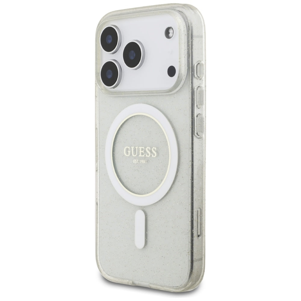 MagSafe tok Apple iPhone 17 Pro Max-hoz, Guess, IML Glitter gyöngyös pánttal, Átlátszó