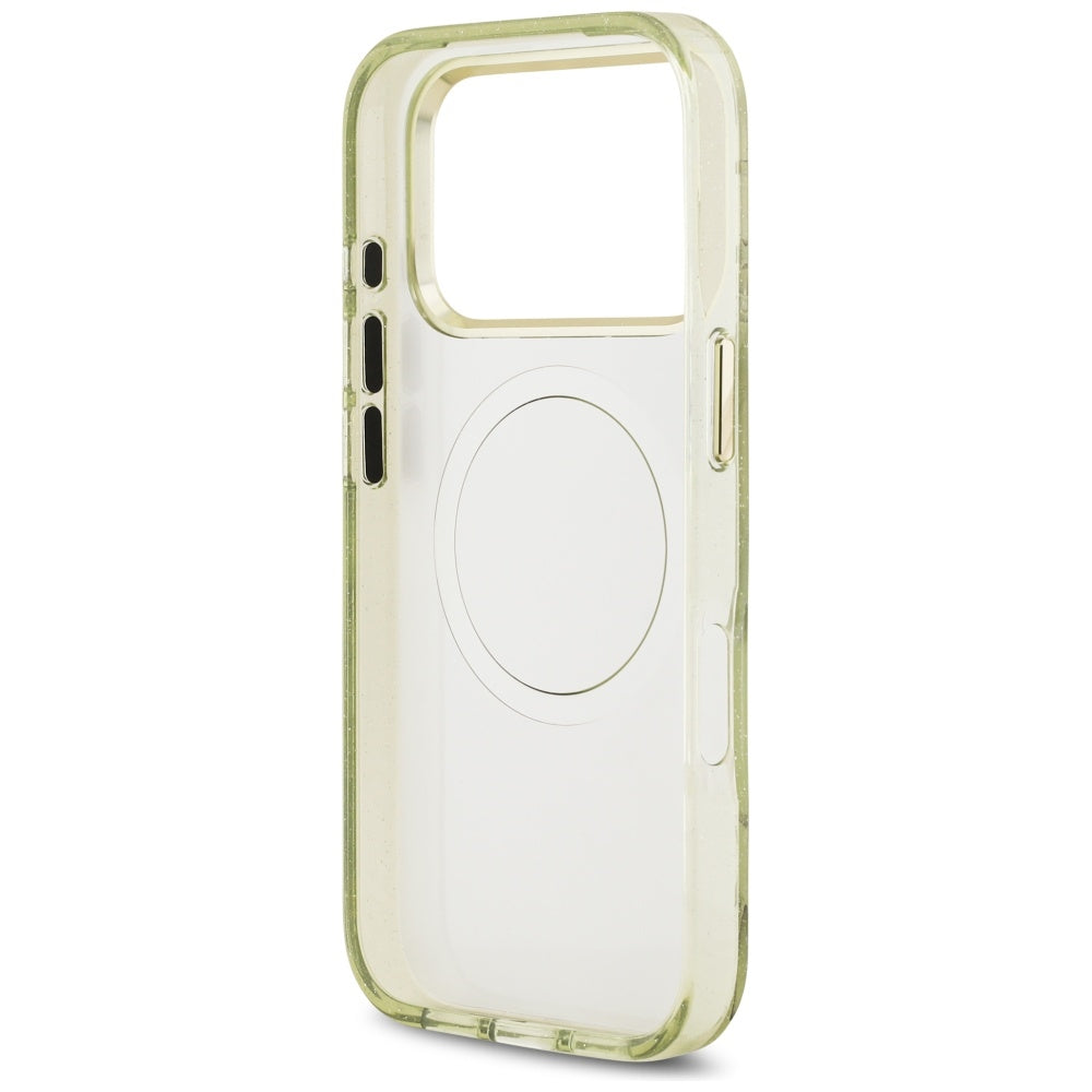 MagSafe tok Apple iPhone 17 Pro Max-hoz, Guess, IML Metal Glitter Flowers Triangle, Zöld