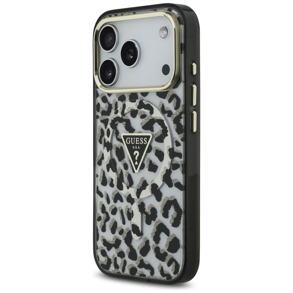 MagSafe tok Apple iPhone 17 Pro Max-hoz, Guess, Leopard Glitter, Fekete