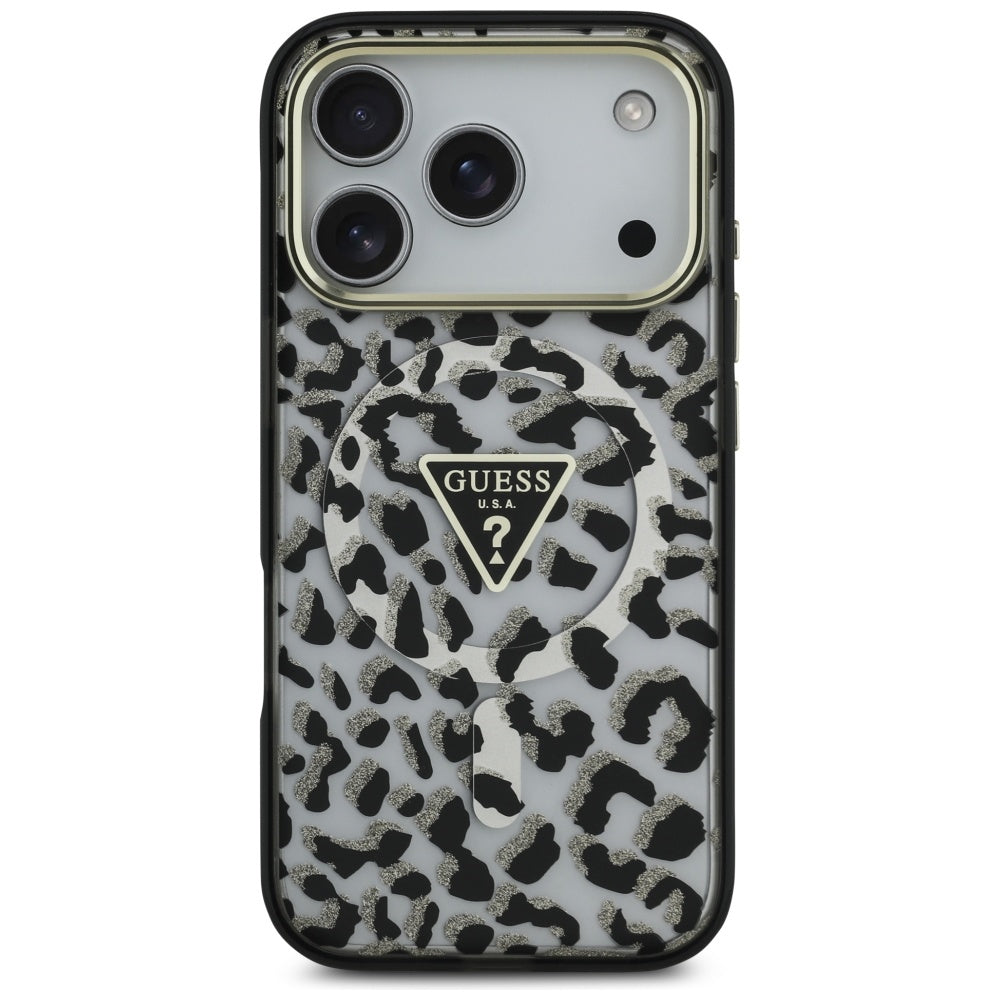 MagSafe tok Apple iPhone 17 Pro Max-hoz, Guess, Leopard Glitter, Fekete