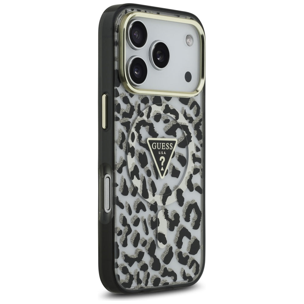 MagSafe tok Apple iPhone 17 Pro Max-hoz, Guess, Leopard Glitter, Fekete