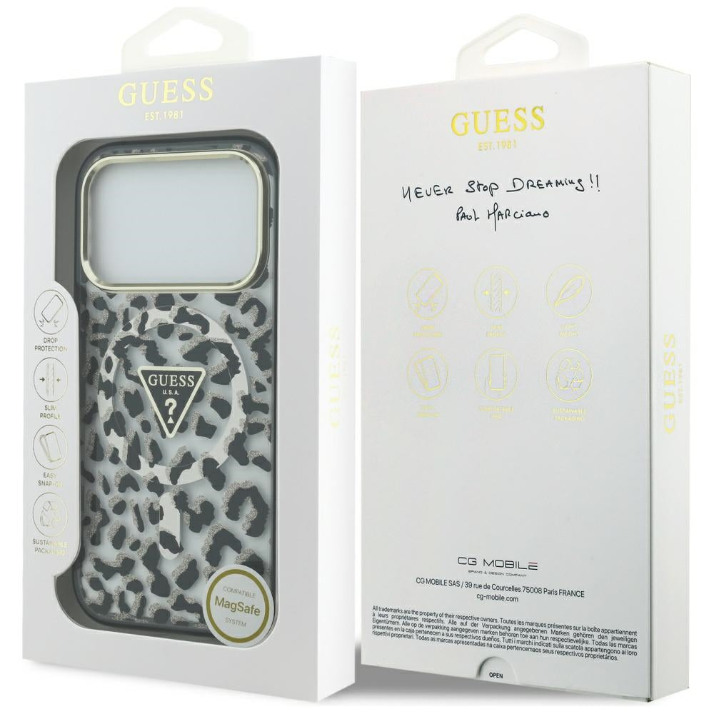 MagSafe tok Apple iPhone 17 Pro Max-hoz, Guess, Leopard Glitter, Fekete