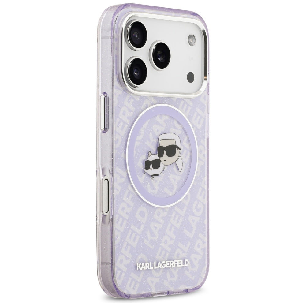 MagSafe tok Apple iPhone 17 Pro Max-hez, Karl Lagerfeld, IML Glitter Karl & Choupette`s Heads, Lila