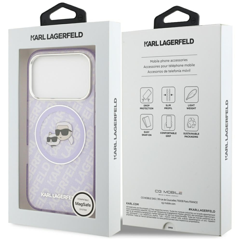 MagSafe tok Apple iPhone 17 Pro Max-hez, Karl Lagerfeld, IML Glitter Karl & Choupette`s Heads, Lila