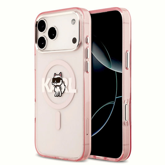 MagSafe tok Apple iPhone 17 Pro Max-hez, Karl Lagerfeld, IML Sketch Logo Choupette, Rózsaszín