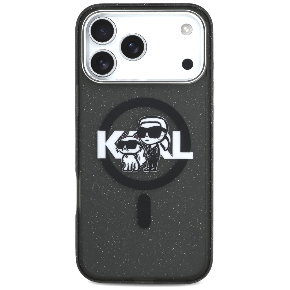 MagSafe tok Apple iPhone 17 Pro Max-hez, Karl Lagerfeld, IML Sketch Logo Glitter Karl & Choupette, Fekete