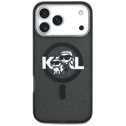 MagSafe tok Apple iPhone 17 Pro Max-hez, Karl Lagerfeld, IML Sketch Logo Glitter Karl & Choupette, Fekete
