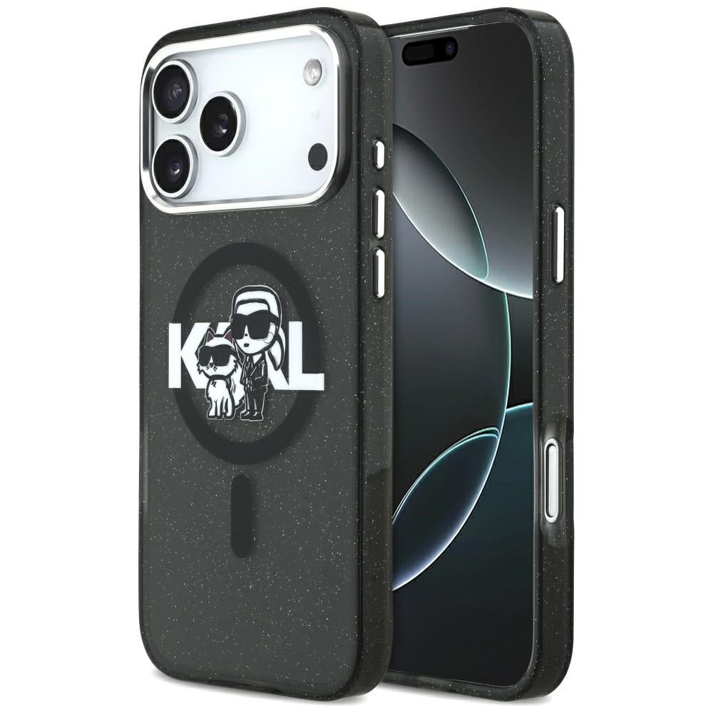 MagSafe tok Apple iPhone 17 Pro Max-hez, Karl Lagerfeld, IML Sketch Logo Glitter Karl & Choupette, Fekete