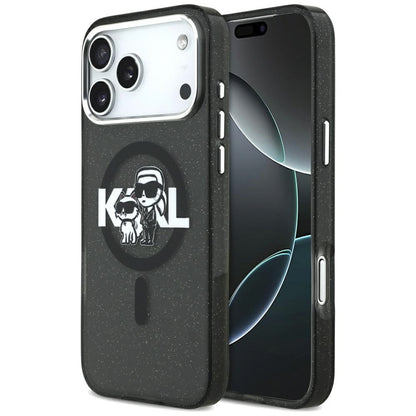 MagSafe tok Apple iPhone 17 Pro Max-hez, Karl Lagerfeld, IML Sketch Logo Glitter Karl & Choupette, Fekete