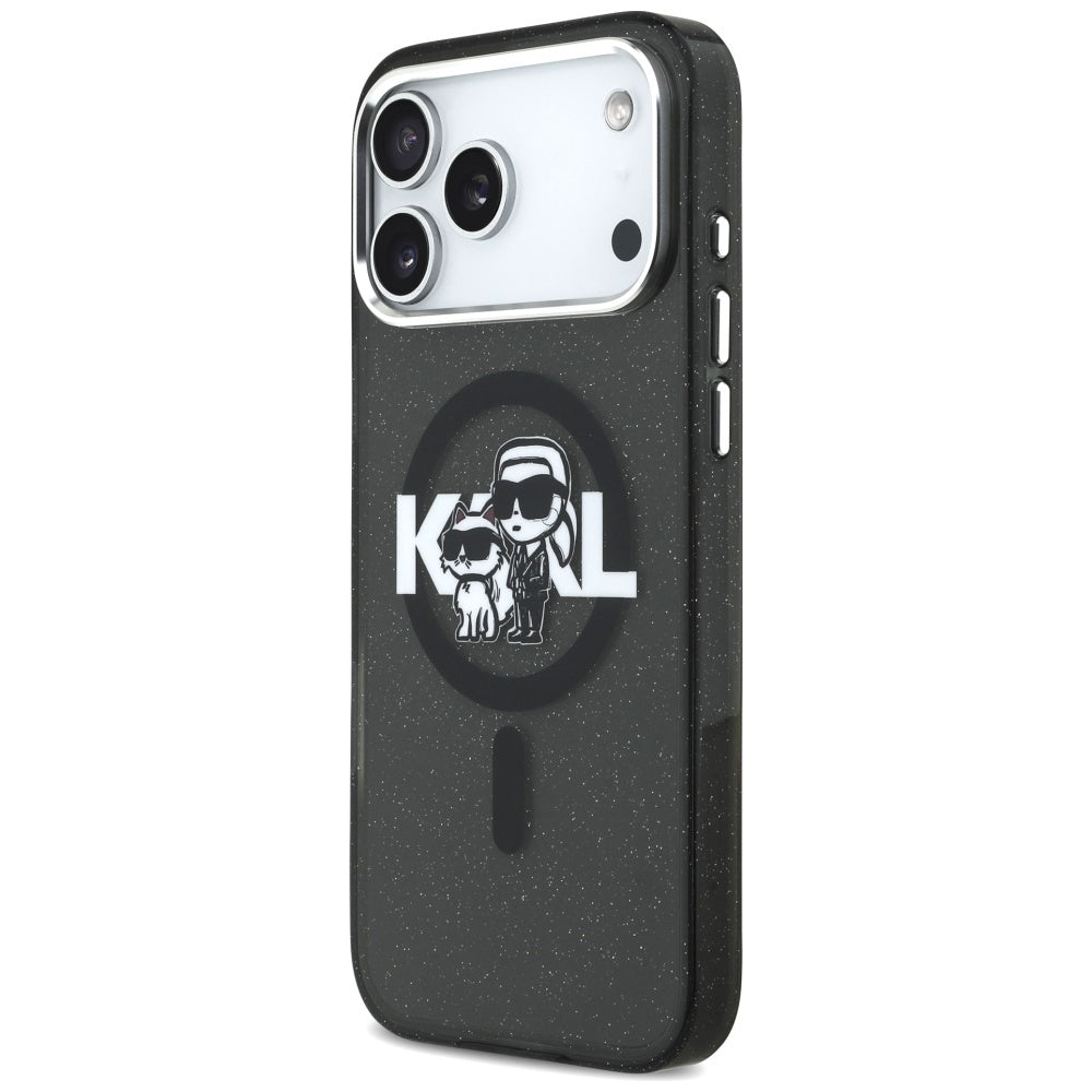 MagSafe tok Apple iPhone 17 Pro Max-hez, Karl Lagerfeld, IML Sketch Logo Glitter Karl & Choupette, Fekete