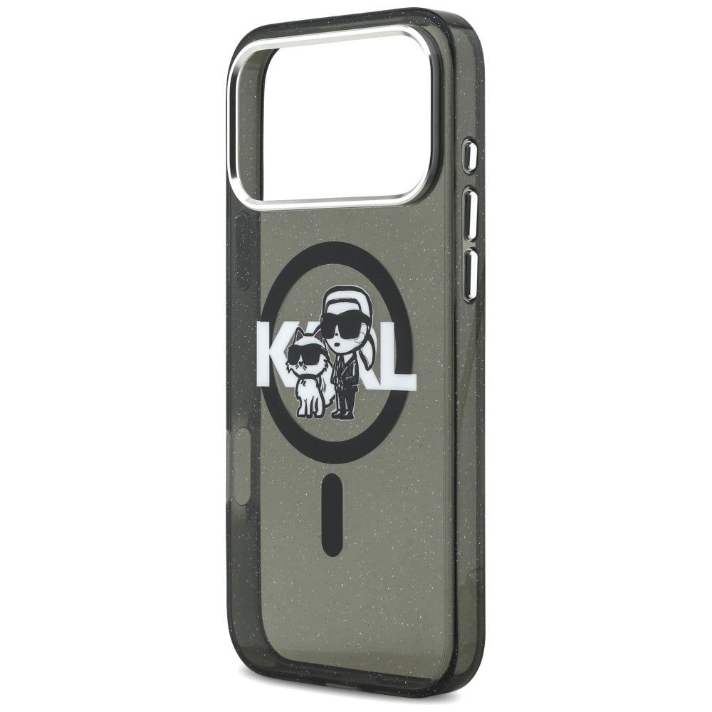 MagSafe tok Apple iPhone 17 Pro Max-hez, Karl Lagerfeld, IML Sketch Logo Glitter Karl & Choupette, Fekete