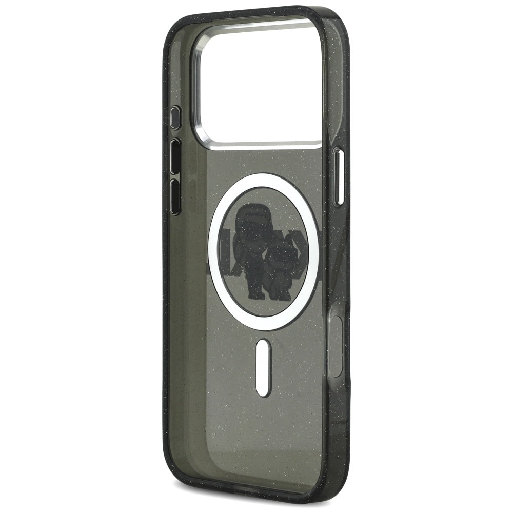 MagSafe tok Apple iPhone 17 Pro Max-hez, Karl Lagerfeld, IML Sketch Logo Glitter Karl & Choupette, Fekete