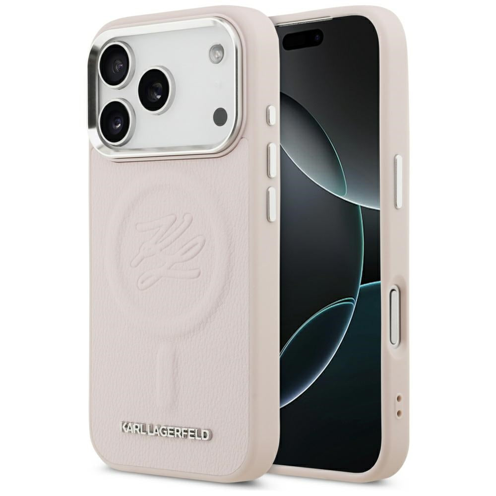 MagSafe tok Apple iPhone 17 Pro Max-hoz, Karl Lagerfeld, Kezdőbetű & Fém Logó, Rózsaszín