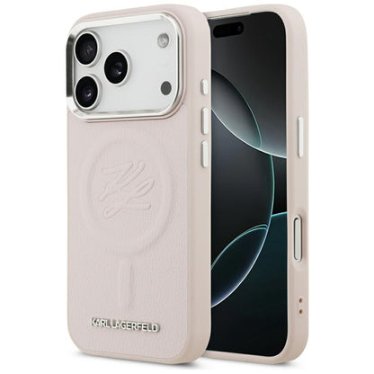 MagSafe tok Apple iPhone 17 Pro Max-hoz, Karl Lagerfeld, Kezdőbetű & Fém Logó, Rózsaszín