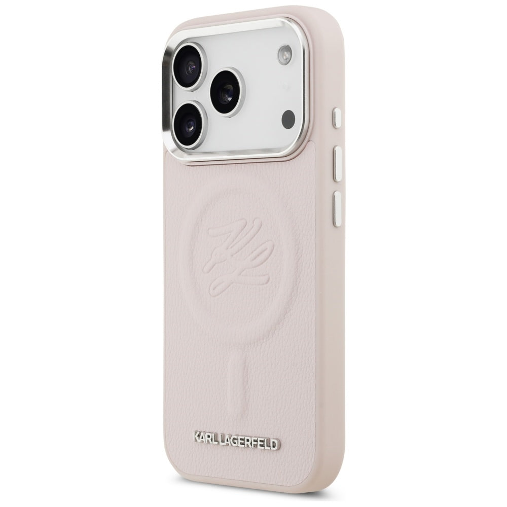MagSafe tok Apple iPhone 17 Pro Max-hoz, Karl Lagerfeld, Kezdőbetű & Fém Logó, Rózsaszín