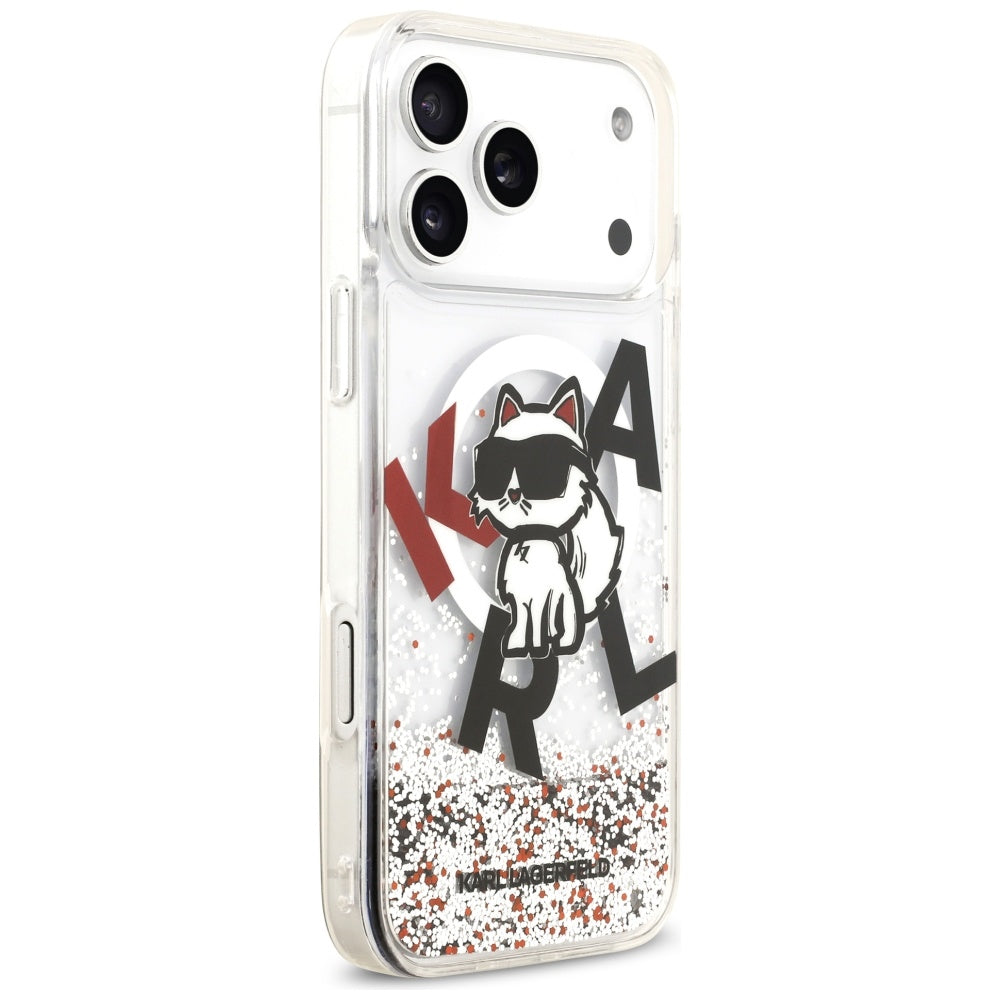 MagSafe tok Apple iPhone 17 Pro Max-hoz, Karl Lagerfeld, Liquid Glitter Logo Choupette, Átlátszó