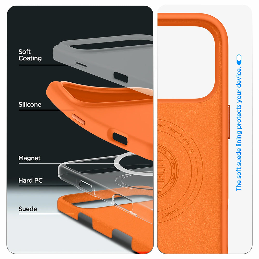 MagSafe tok Apple iPhone 17 Pro-hoz, Spigen, Silicone Fit, Narancssárga ACS11379