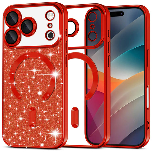 MagSafe tok Apple iPhone 17 Pro-hoz, Techsuit, Luxury Glitter, Piros
