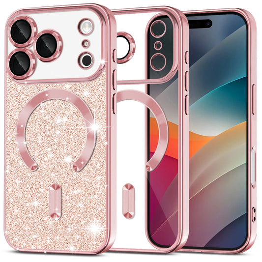 MagSafe tok Apple iPhone 17 Pro-hoz, Techsuit, Luxury Glitter, Arany Rózsaszín