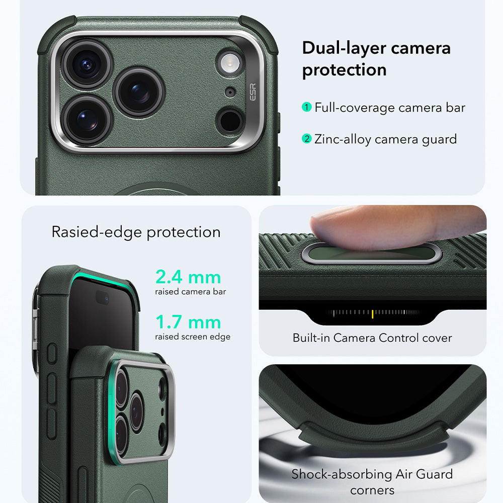 MagSafe tok Apple iPhone 18 Pro / 17 Pro-hoz, ESR, Cyber Armor Kickstand, Zöld