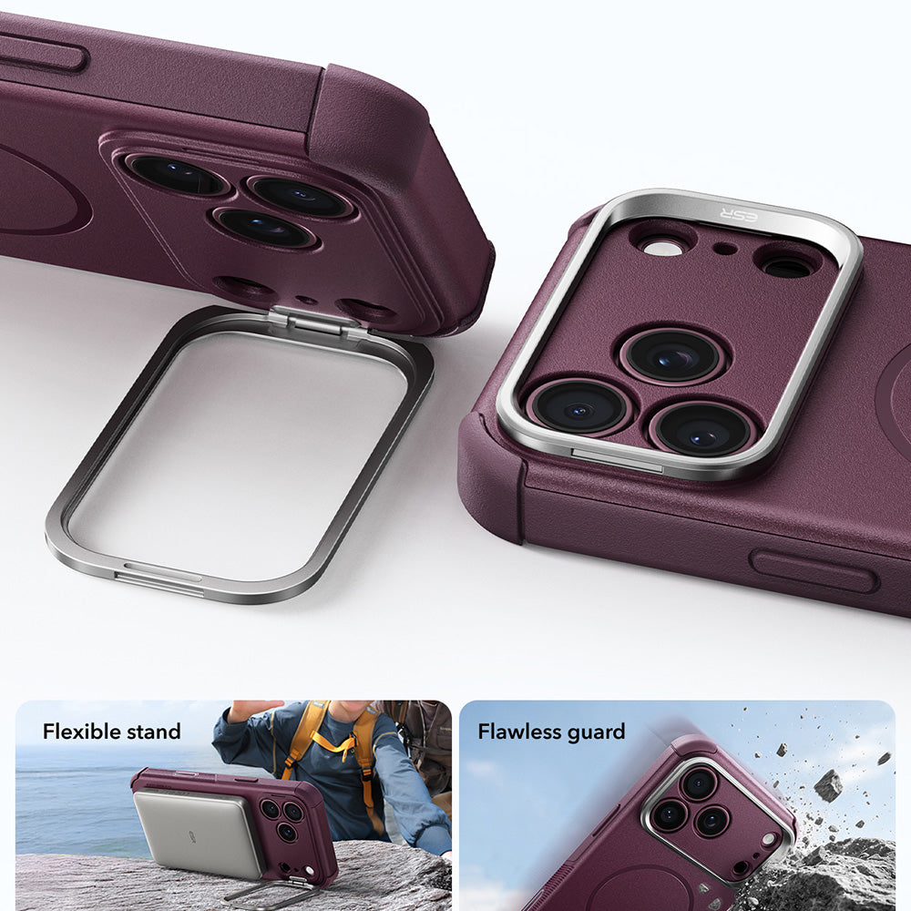 MagSafe tok Apple iPhone 18 Pro / 17 Pro-hoz, ESR, Cyber Armor Kickstand, Sötétbordó Szatén