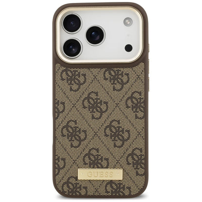 MagSafe Case for Apple iPhone 18 Pro / 17 Pro, Guess, 4G Logo Plate, Brown
