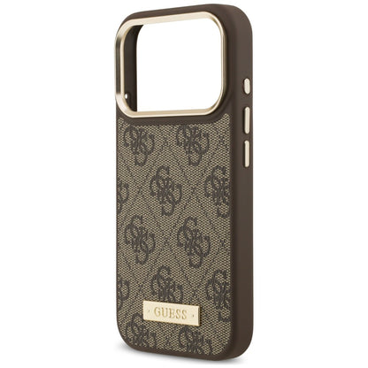 MagSafe Case for Apple iPhone 18 Pro / 17 Pro, Guess, 4G Logo Plate, Brown