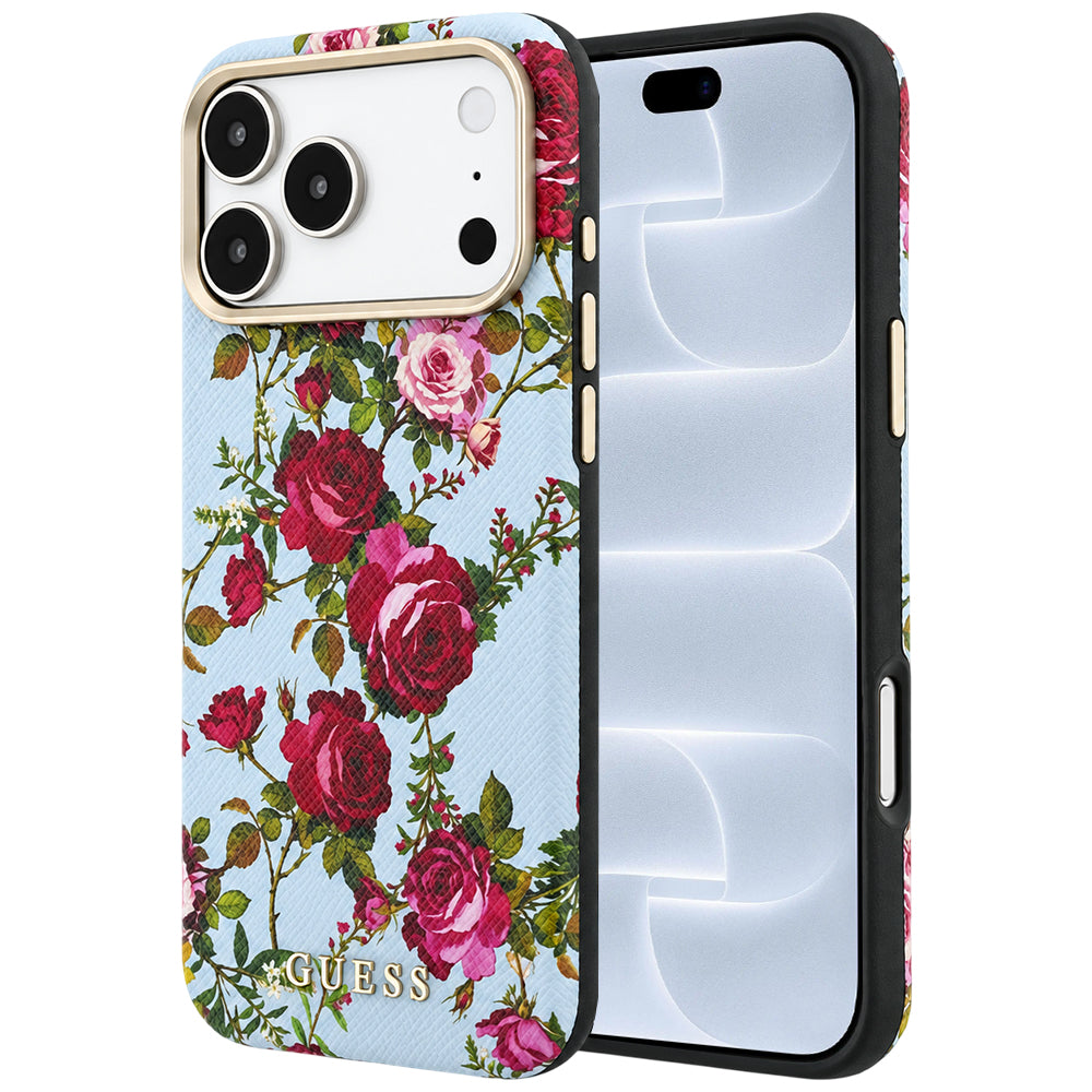 MagSafe tok Apple iPhone 18 Pro / 17 Pro készülékhez, Guess, Blossom Roses Print, kék