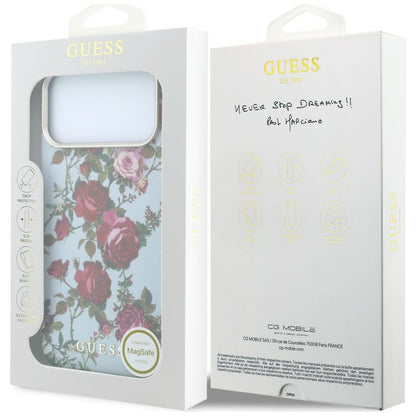 MagSafe tok Apple iPhone 18 Pro / 17 Pro készülékhez, Guess, Blossom Roses Print, kék