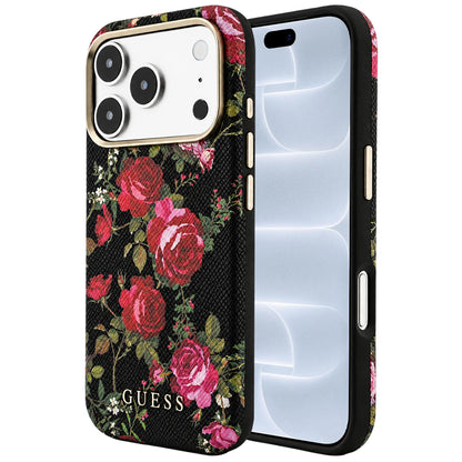 MagSafe tok Apple iPhone 18 Pro / 17 Pro készülékhez, Guess, Blossom Roses Print, fekete