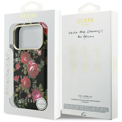 MagSafe tok Apple iPhone 18 Pro / 17 Pro készülékhez, Guess, Blossom Roses Print, fekete