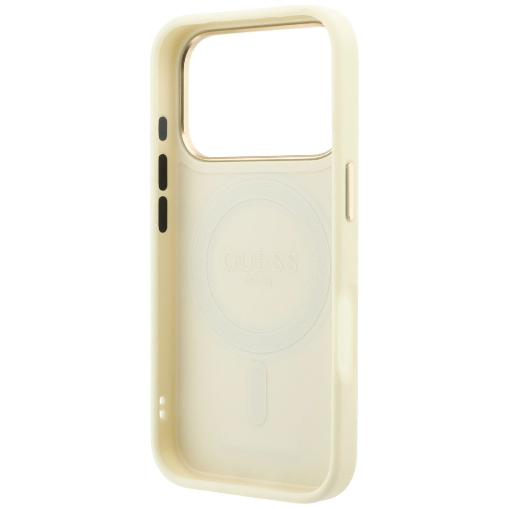 MagSafe Case for Apple iPhone 18 Pro / 17 Pro, Guess, Grained Ring Stand 360 Classic, Beige