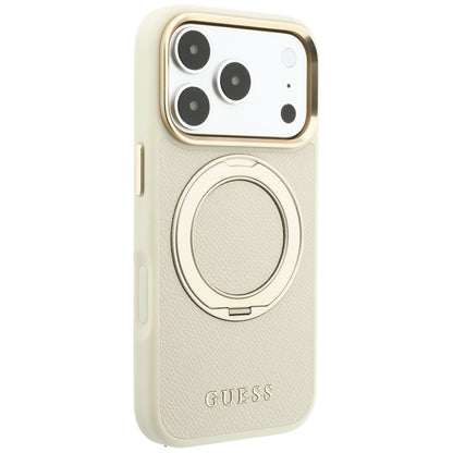 MagSafe Case for Apple iPhone 18 Pro / 17 Pro, Guess, Grained Ring Stand 360 Classic, Beige