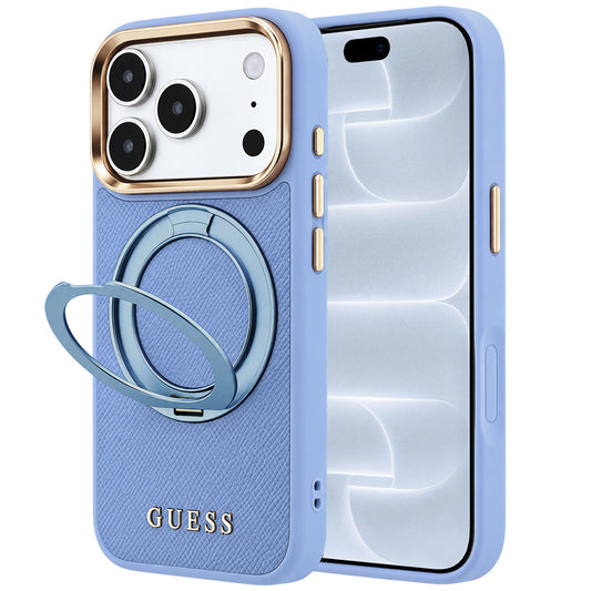 MagSafe tok Apple iPhone 18 Pro / 17 Pro készülékhez, Guess Grained Ring Stand 360 Classic, kék