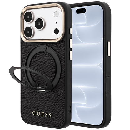 MagSafe tok Apple iPhone 18 Pro / 17 Pro készülékhez, Guess Grained Ring Stand 360 Classic, fekete
