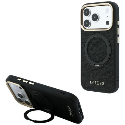 MagSafe tok Apple iPhone 18 Pro / 17 Pro készülékhez, Guess Grained Ring Stand 360 Classic, fekete