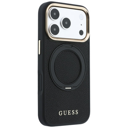 MagSafe tok Apple iPhone 18 Pro / 17 Pro készülékhez, Guess Grained Ring Stand 360 Classic, fekete