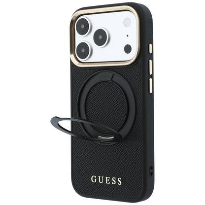 MagSafe tok Apple iPhone 18 Pro / 17 Pro készülékhez, Guess Grained Ring Stand 360 Classic, fekete