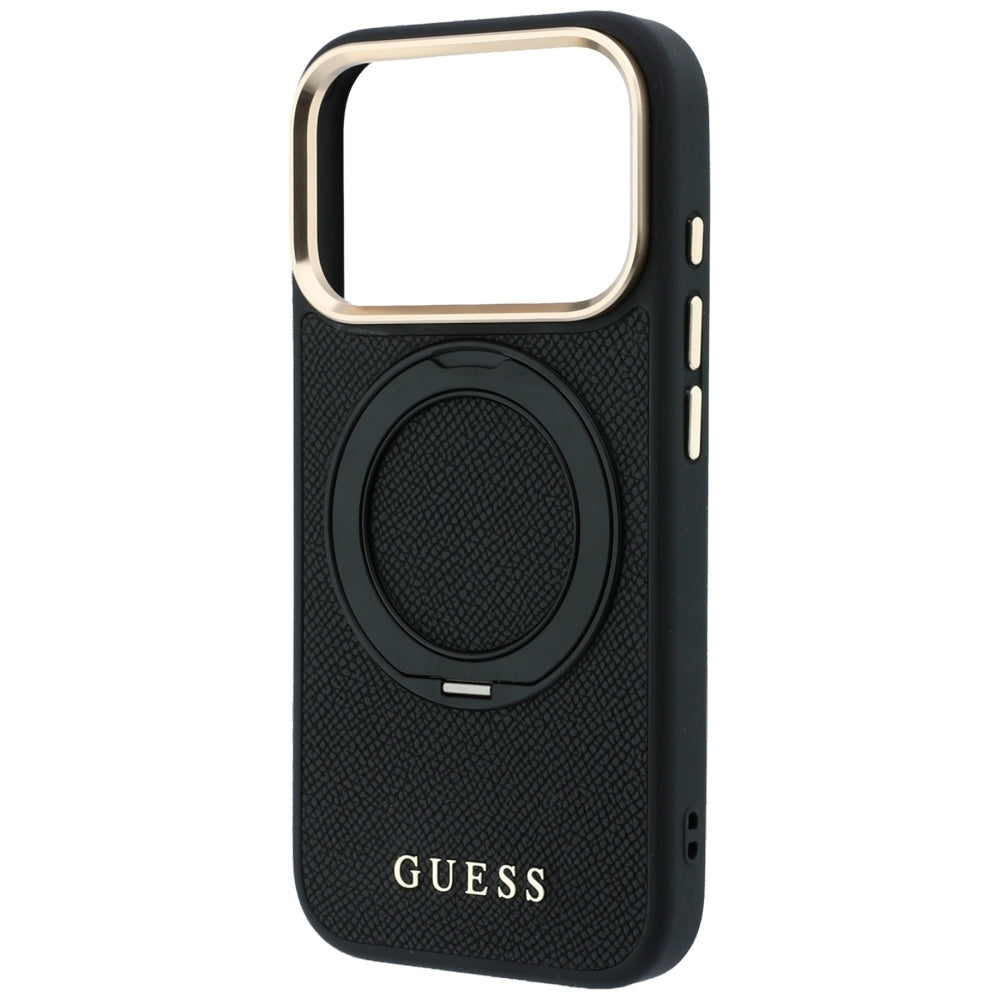 MagSafe tok Apple iPhone 18 Pro / 17 Pro készülékhez, Guess Grained Ring Stand 360 Classic, fekete