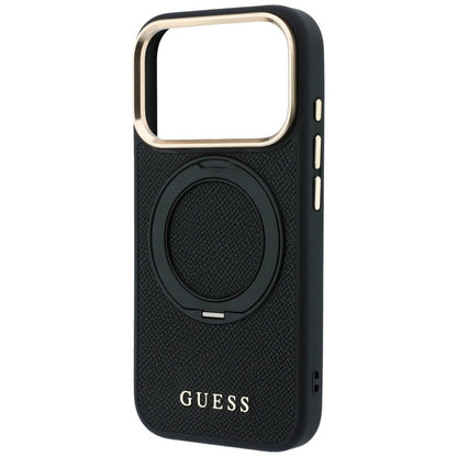 MagSafe tok Apple iPhone 18 Pro / 17 Pro készülékhez, Guess Grained Ring Stand 360 Classic, fekete