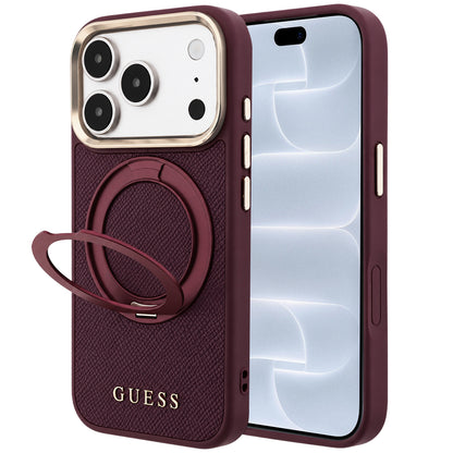 MagSafe tok Apple iPhone 18 Pro / 17 Pro készülékhez, Guess, Grained Ring Stand 360 Classic, bordó