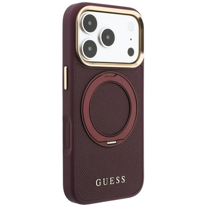 MagSafe tok Apple iPhone 18 Pro / 17 Pro készülékhez, Guess, Grained Ring Stand 360 Classic, bordó