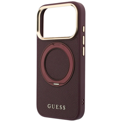 MagSafe tok Apple iPhone 18 Pro / 17 Pro készülékhez, Guess, Grained Ring Stand 360 Classic, bordó