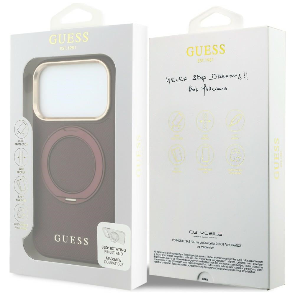 MagSafe tok Apple iPhone 18 Pro / 17 Pro készülékhez, Guess, Grained Ring Stand 360 Classic, bordó