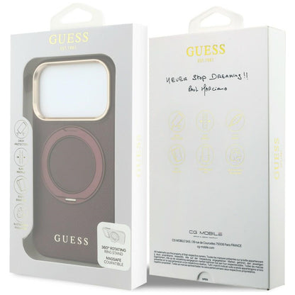 MagSafe tok Apple iPhone 18 Pro / 17 Pro készülékhez, Guess, Grained Ring Stand 360 Classic, bordó
